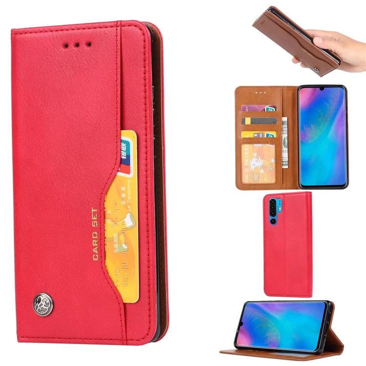 Capa Protetora De Suporte Automático De Couro Pu De Couro Para Huawei P30 Pro - Vermelho