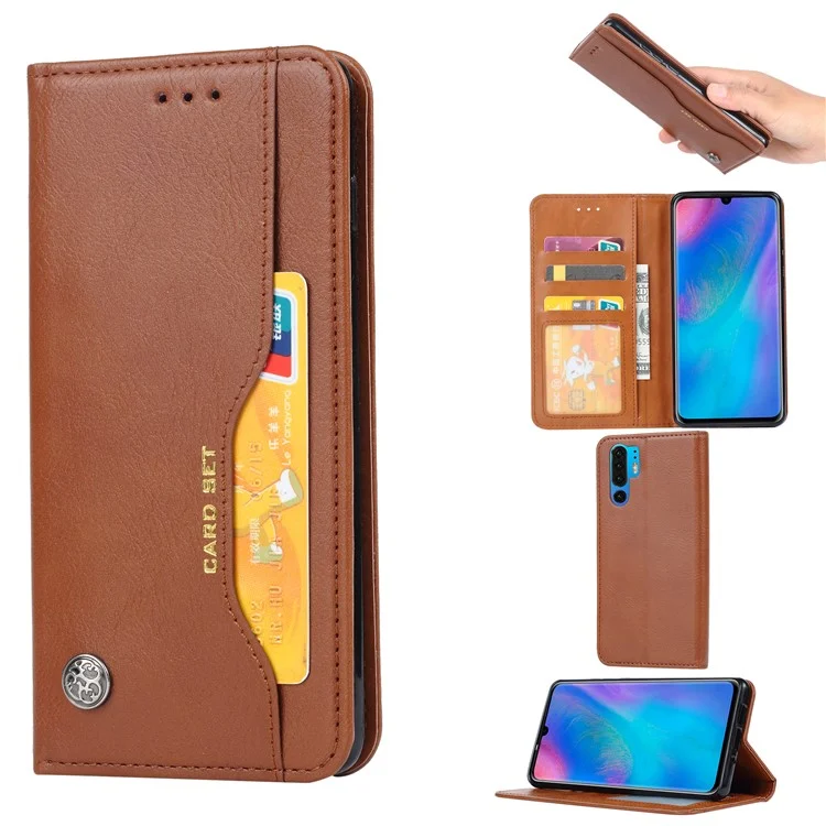 PU-Leder Auto-absorbierter Stand Wallet Schutzhülle Für Huawei P30 Pro - Braun