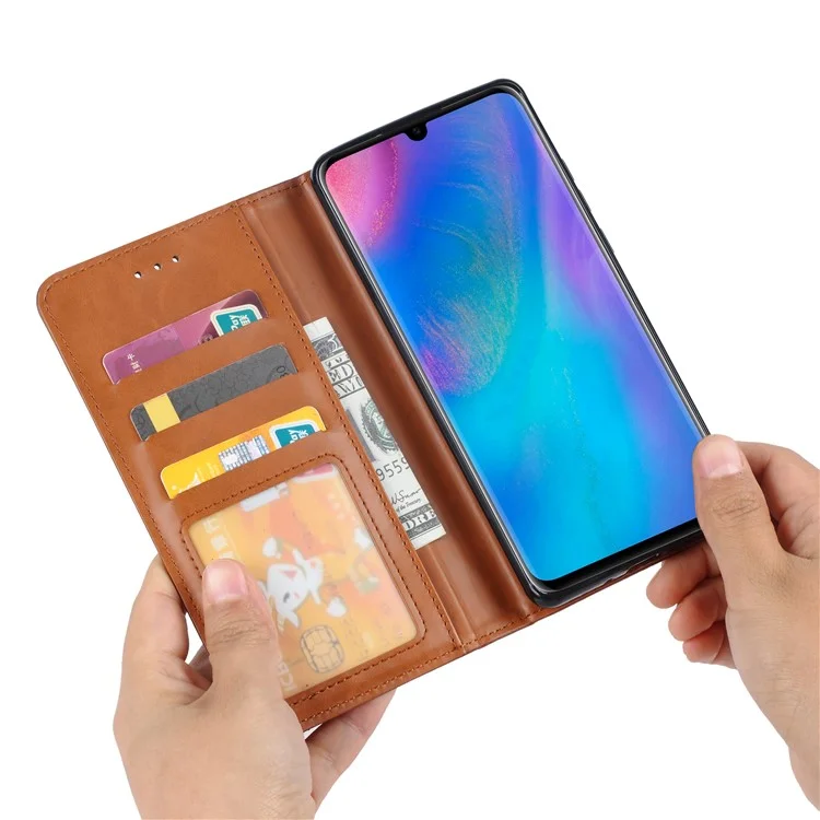 PU-Leder Auto-absorbierter Stand Wallet Schutzhülle Für Huawei P30 Pro - Braun