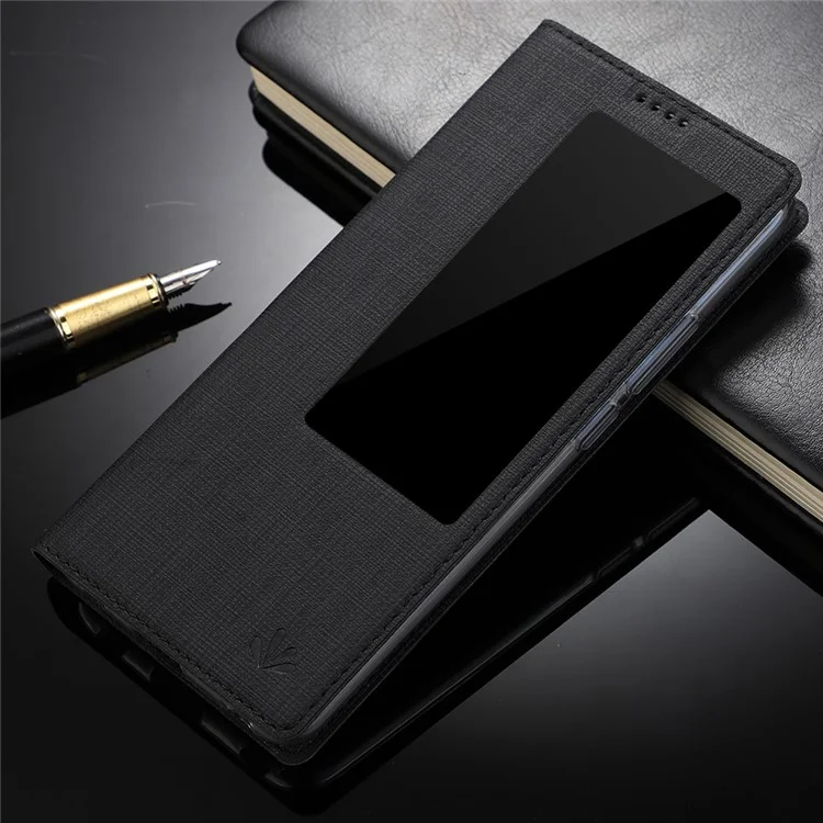 VILI DMX Window View Cross Texture Leather Stand Case for Huawei Mate 20 X - Black