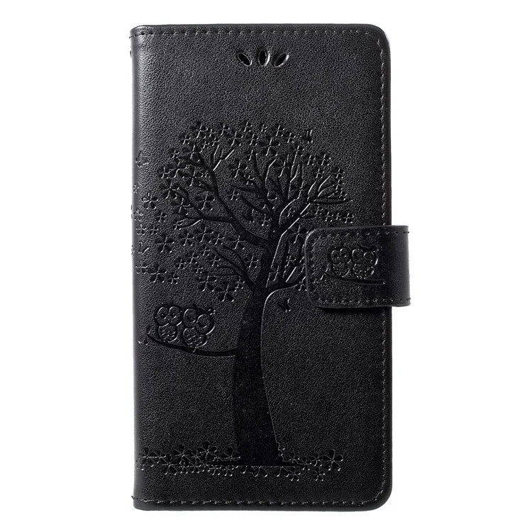 Impronta di Albero Gufo Motivo Portacellulare in Pelle per Huawei P30 Lite - Nero