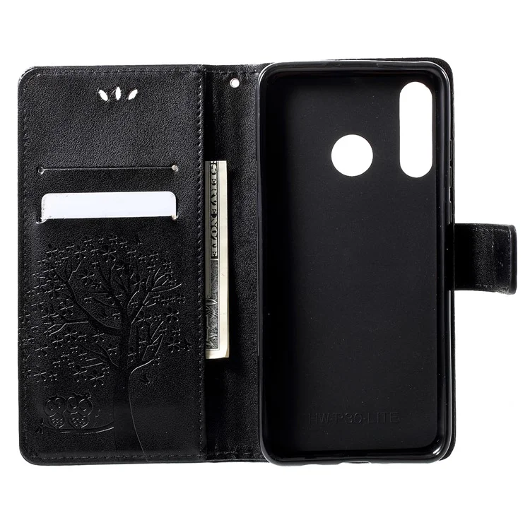 Imprint Tree Chowl Match Carte Holder en Cuir Portable Téléphone Pour Huawei P30 Lite - le Noir