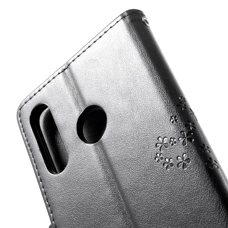 Impronta di Albero Gufo Motivo Portacellulare in Pelle per Huawei P30 Lite - Nero