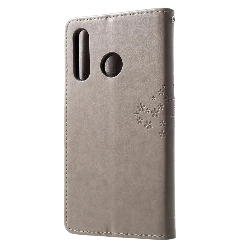 Imprint Tree Owl Pattern Card Holder Leather Cell Phone Cover for Huawei P30 Lite - Grey
