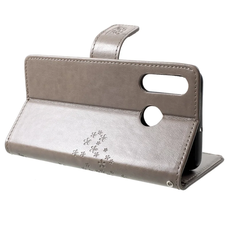 Imprint Tree Owl Pattern Card Holder Leather Cell Phone Cover for Huawei P30 Lite - Grey