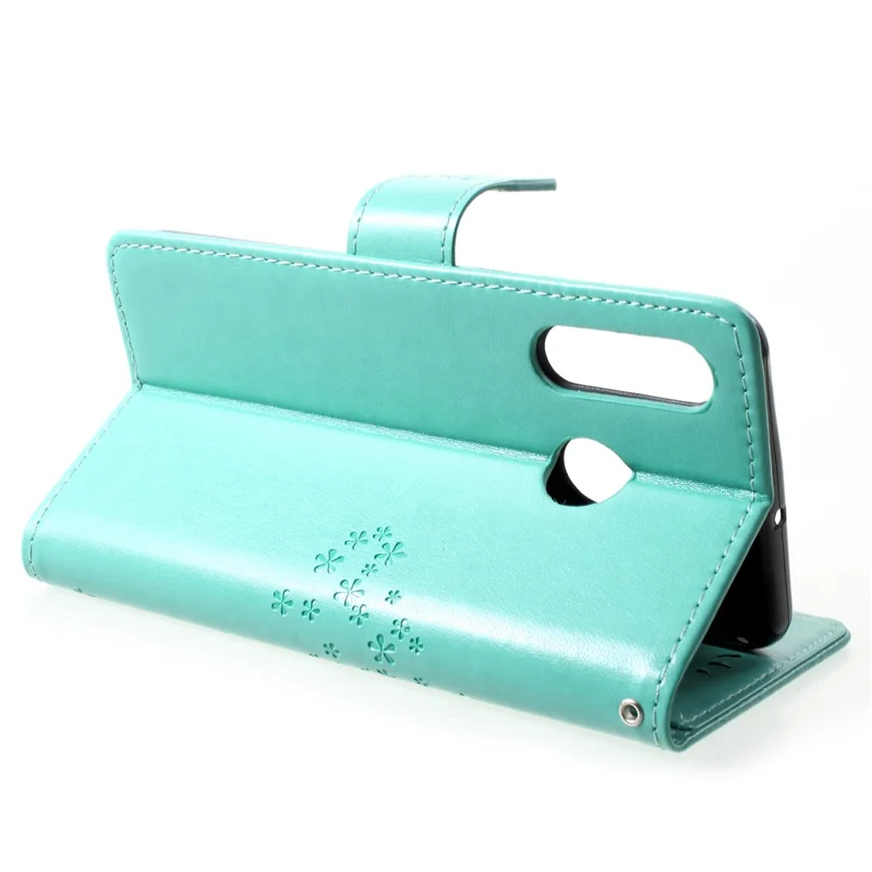 Imprint Tree Owl Pattern Card Holder Leather Mobile Case for Huawei P30 Lite - Cyan