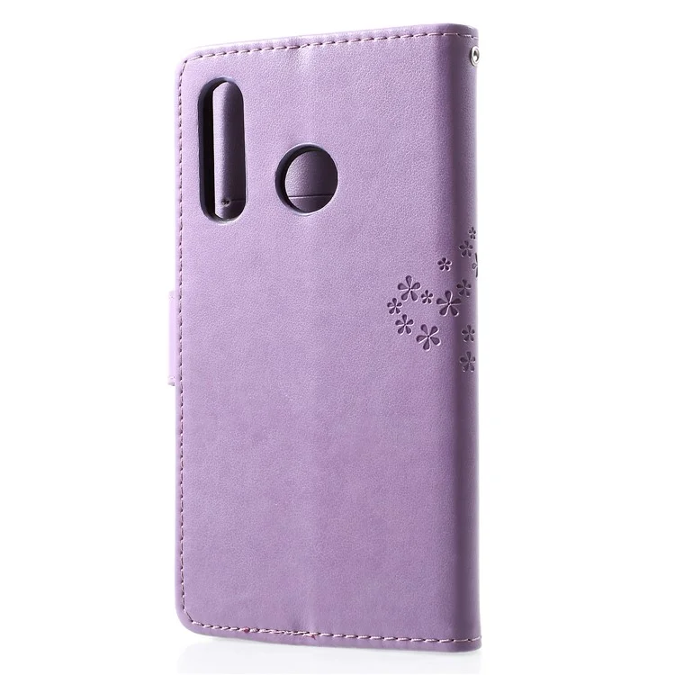 Imprint Tree Owl Pattern Card Holder Leather Mobile Shell for Huawei P30 Lite - Light Purple