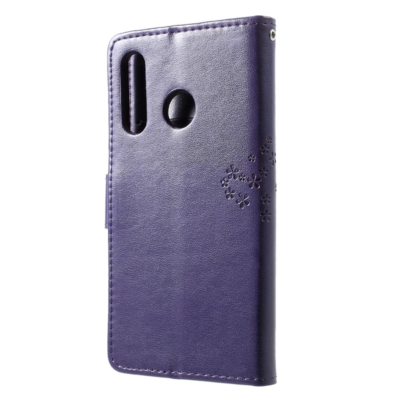 Imprint Tree Owl Pattern Card Holder Leather Cellphone Shell for Huawei P30 Lite - Dark Purple