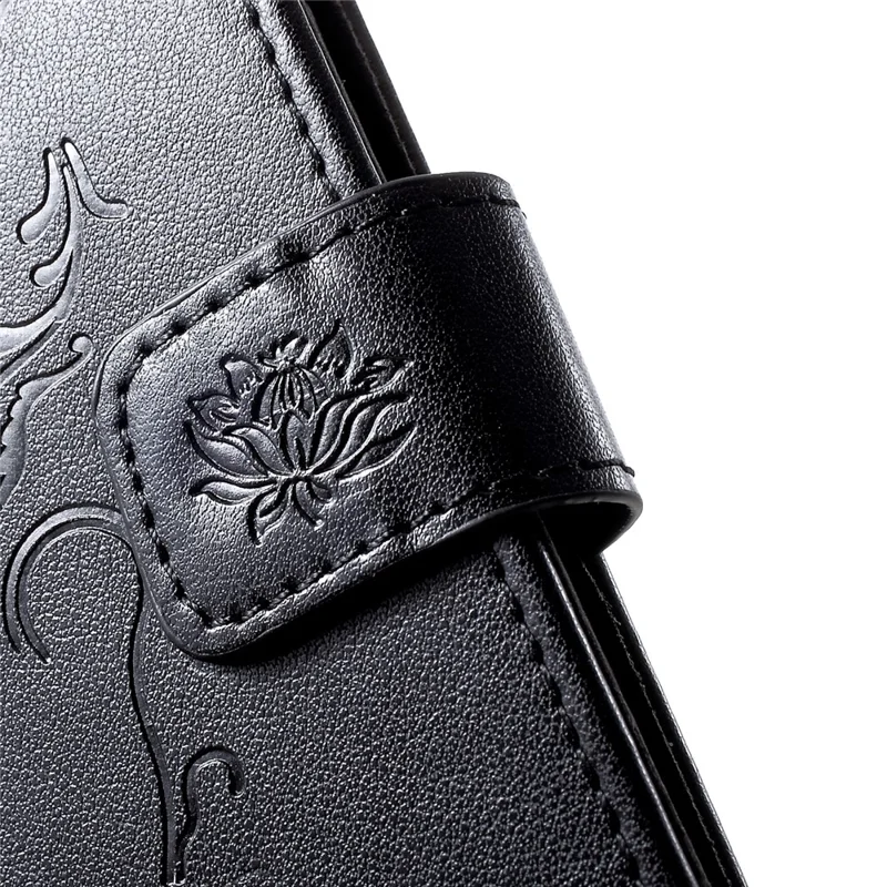 Imprint Butterfly Flower [Wallet Stand] Leather Phone Case for Huawei P30 Lite - Black
