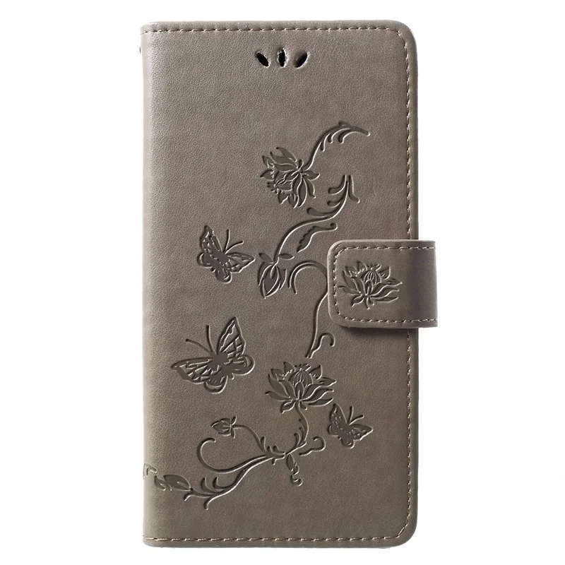 Imprint Butterfly Flower [Wallet Stand] Leather Phone Cover for Huawei P30 Lite - Grey