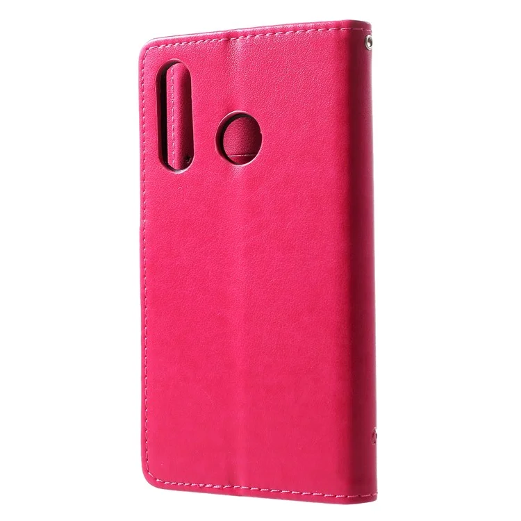 Impressão Butterfly Flower [stand Wallet] Chelha de Caleto Para Huawei P30 Lite - Vermelho