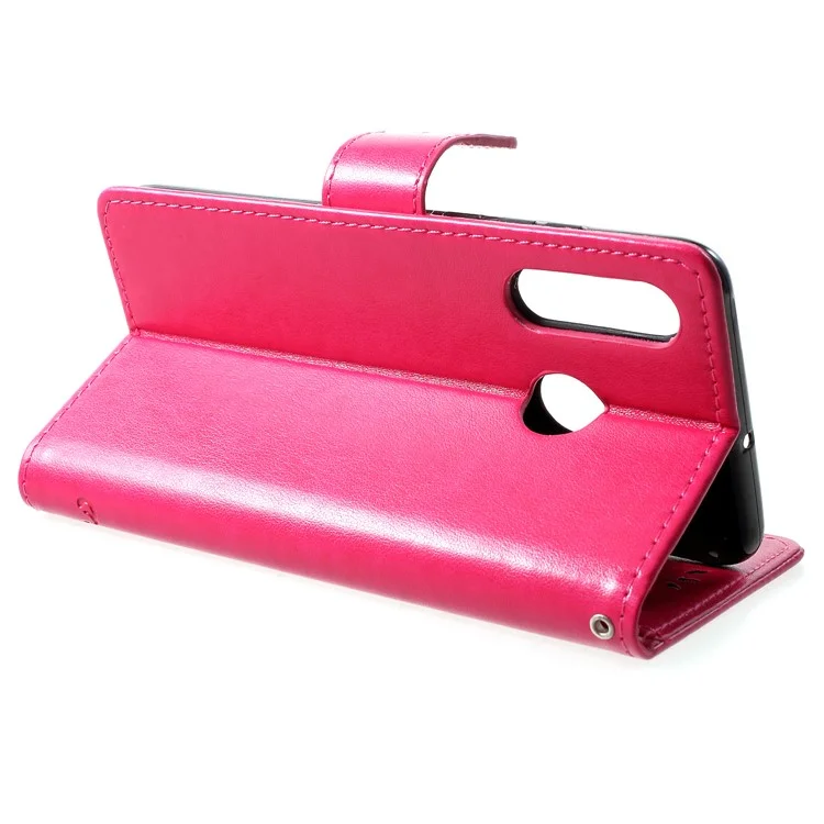 Impressão Butterfly Flower [stand Wallet] Chelha de Caleto Para Huawei P30 Lite - Vermelho