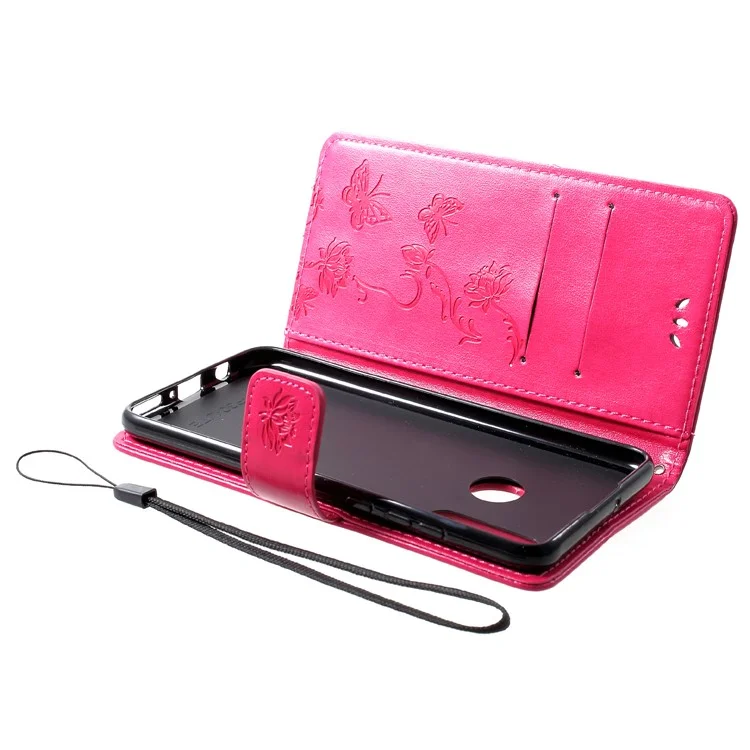 Impressão Butterfly Flower [stand Wallet] Chelha de Caleto Para Huawei P30 Lite - Vermelho