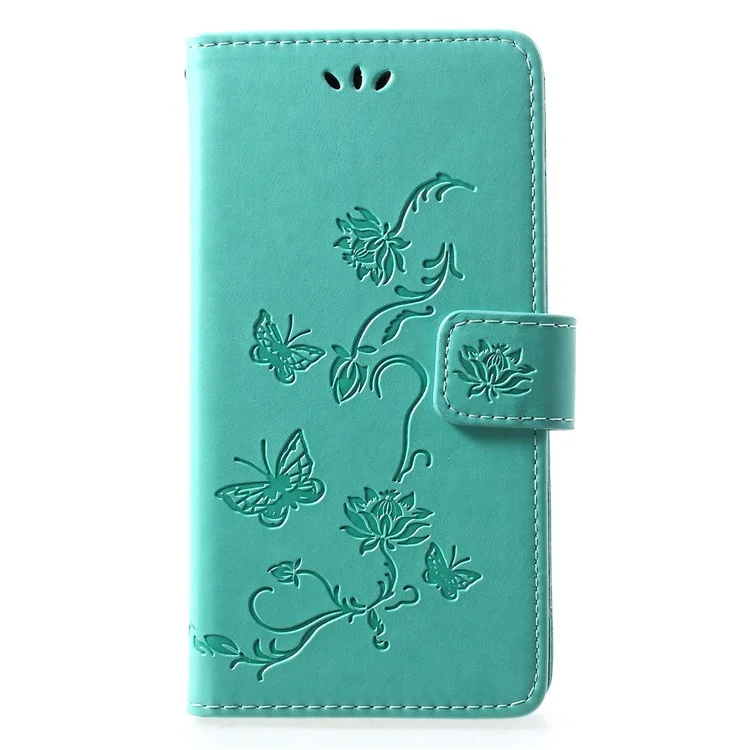 Imprint Butterfly Flower [Wallet Stand] Leather Mobile Case for Huawei P30 Lite - Cyan