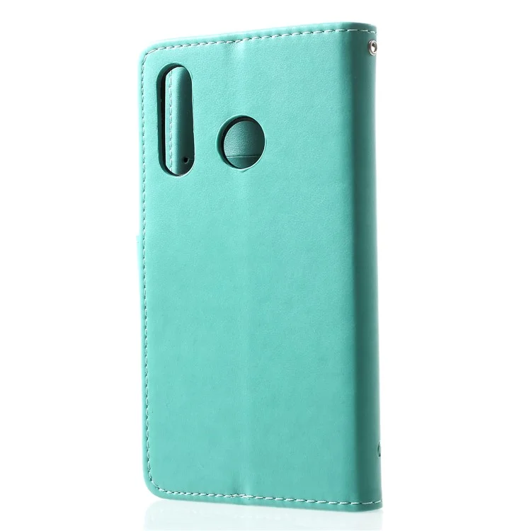 Imprint Butterfly Flower [Wallet Stand] Leather Mobile Case for Huawei P30 Lite - Cyan