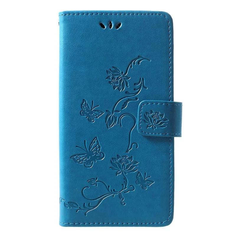 Imprint Butterfly Flower [Wallet Stand] Leather Mobile Cover for Huawei P30 Lite - Blue