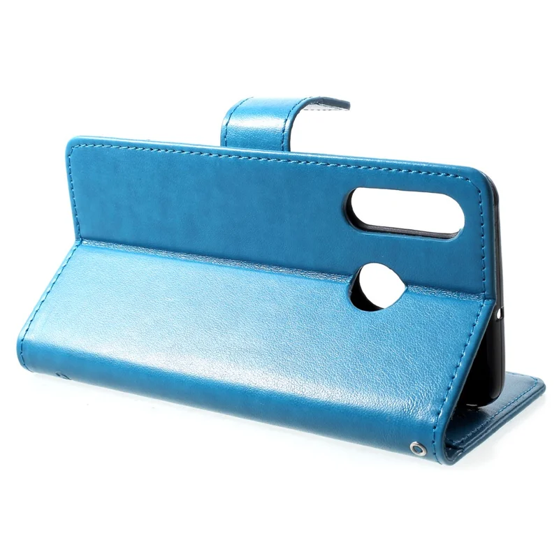 Imprint Butterfly Flower [Wallet Stand] Leather Mobile Cover for Huawei P30 Lite - Blue