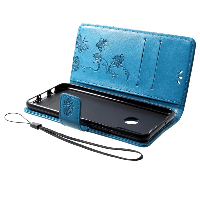 Imprint Butterfly Flower [Wallet Stand] Leather Mobile Cover for Huawei P30 Lite - Blue