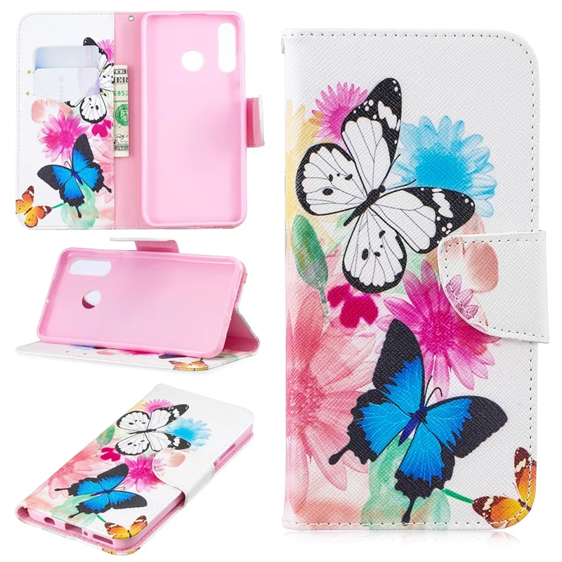 Pattern Printing PU Leather Phone Case for Huawei P30 Lite/nova 4e/P30 Lite New Edition - Pretty Butterfly and Flower