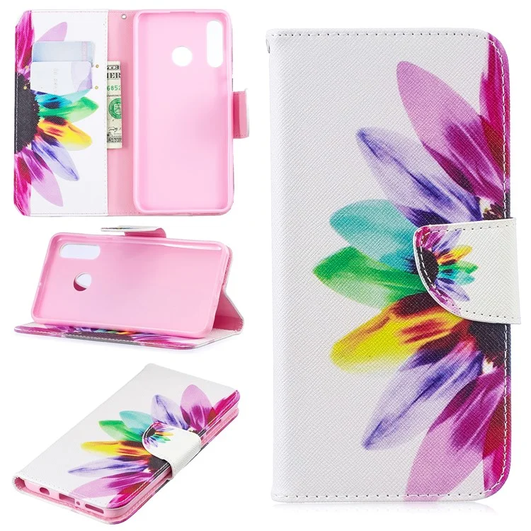 Patterned Wallet Stand Leather Mobile Casing for Huawei P30 Lite/nova 4e/P30 Lite New Edition - Colorful Petals