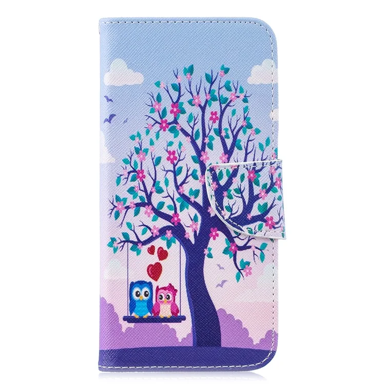 For Huawei P30 Lite Pattern Printing Leather Stand Wallet Case - Tree and Owls