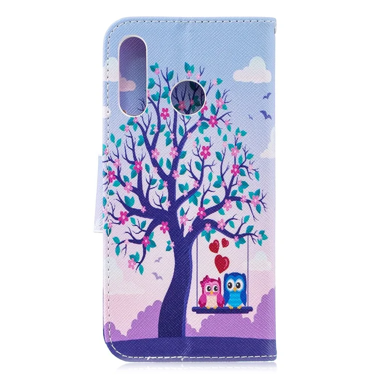 Para Huawei P30 Lite Pattern Printing Leather Stand Willet Case - Árbol y Búhos