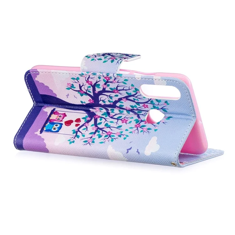 Para Huawei P30 Lite Pattern Printing Leather Stand Willet Case - Árbol y Búhos