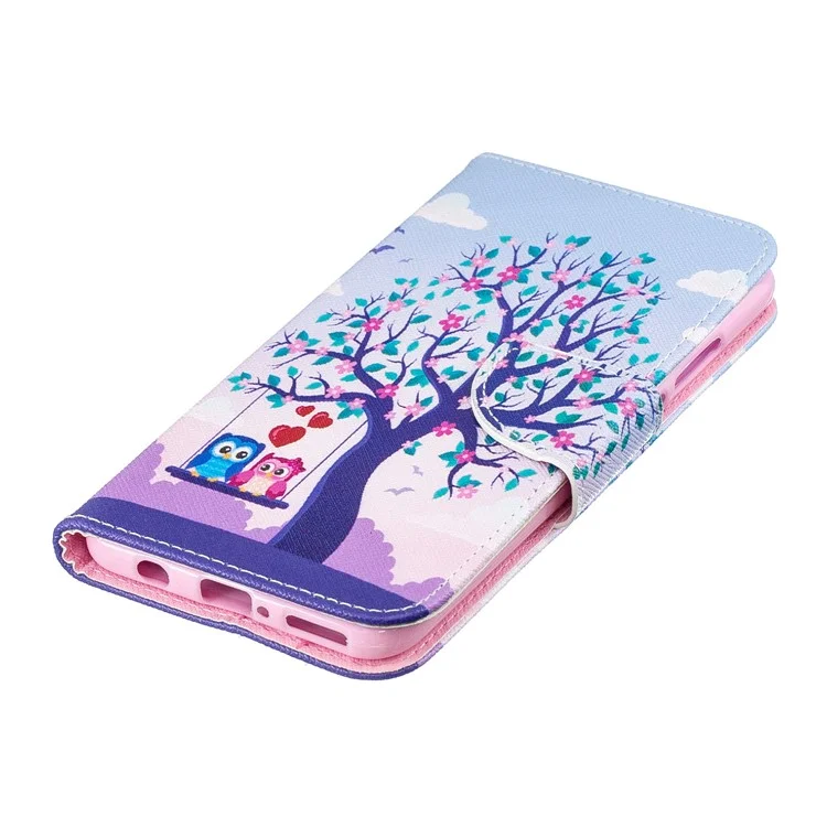 Para Huawei P30 Lite Pattern Printing Leather Stand Willet Case - Árbol y Búhos