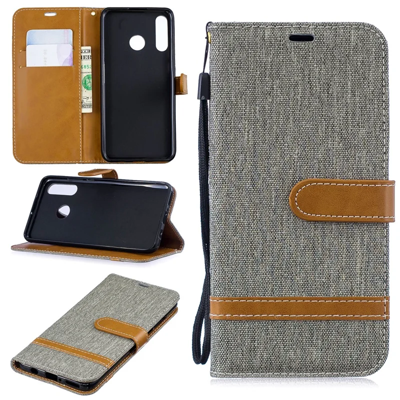Assorted Color Jeans Cloth Wallet Leather Cover for Huawei P30 Lite/nova 4e/P30 Lite New Edition - Grey