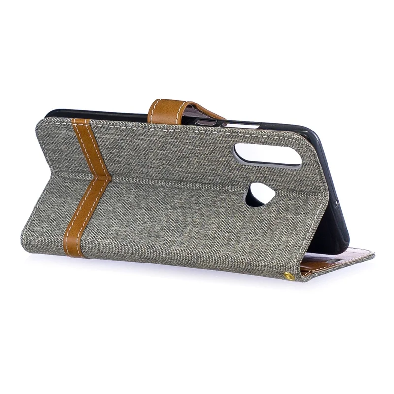 Assorted Color Jeans Cloth Wallet Leather Cover for Huawei P30 Lite/nova 4e/P30 Lite New Edition - Grey