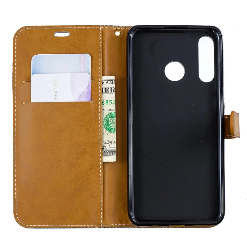 Assorted Color Jeans Cloth Wallet Leather Cover for Huawei P30 Lite/nova 4e/P30 Lite New Edition - Grey