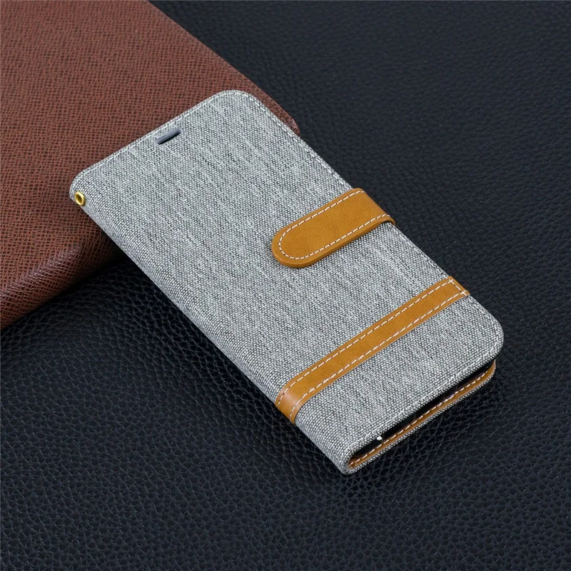 Assorted Color Jeans Cloth Wallet Leather Cover for Huawei P30 Lite/nova 4e/P30 Lite New Edition - Grey