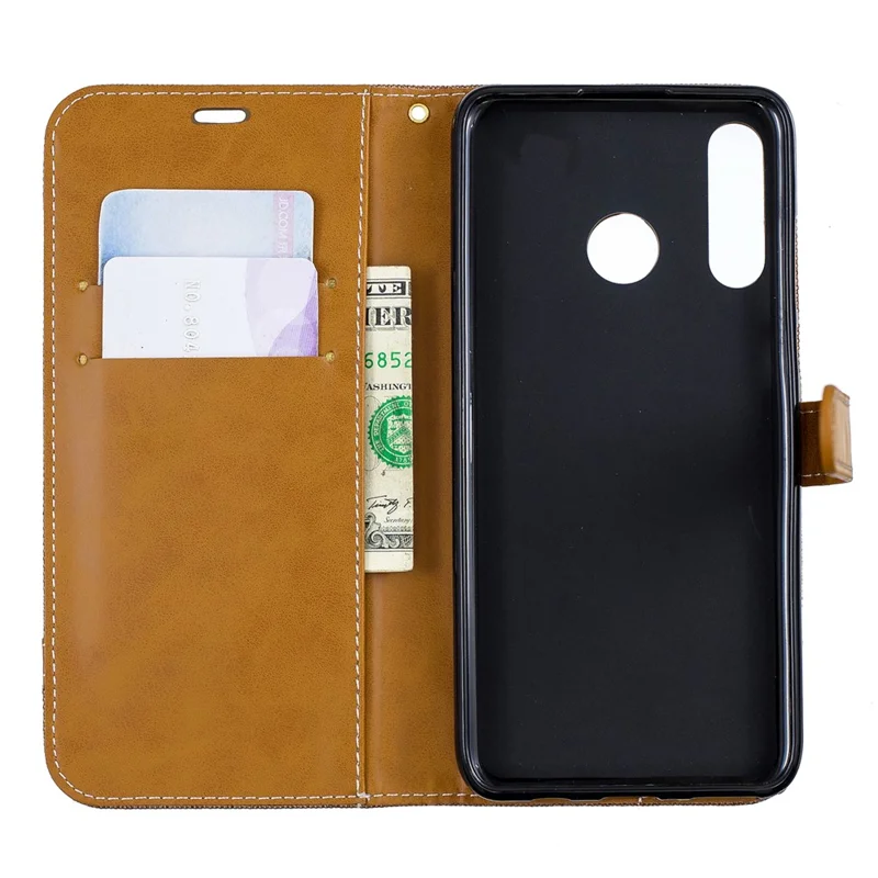 Assorted Color Jeans Cloth Leather Phone Cover for Huawei P30 Lite/nova 4e/P30 Lite New Edition - Khaki