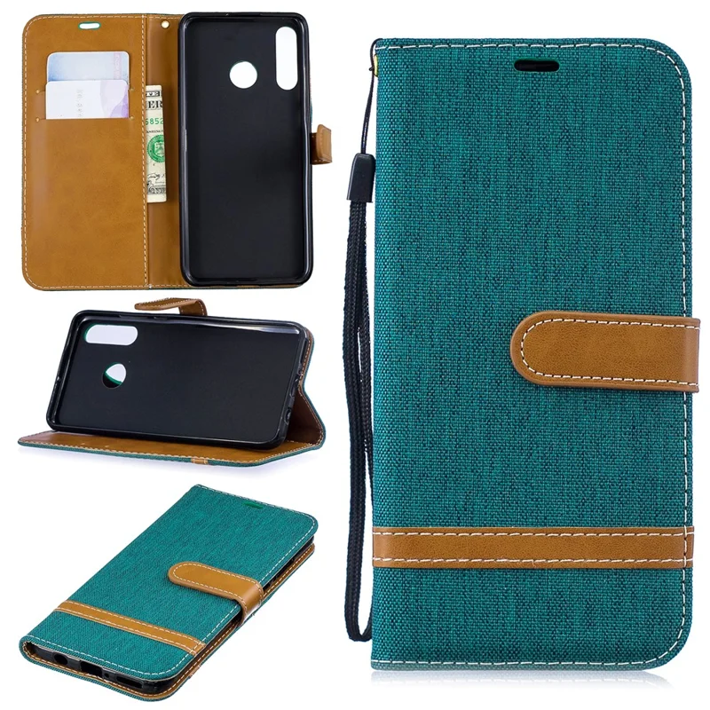 Assorted Color Jeans Cloth PU Leather Protector Cover for Huawei P30 Lite/nova 4e/P30 Lite New Edition - Green