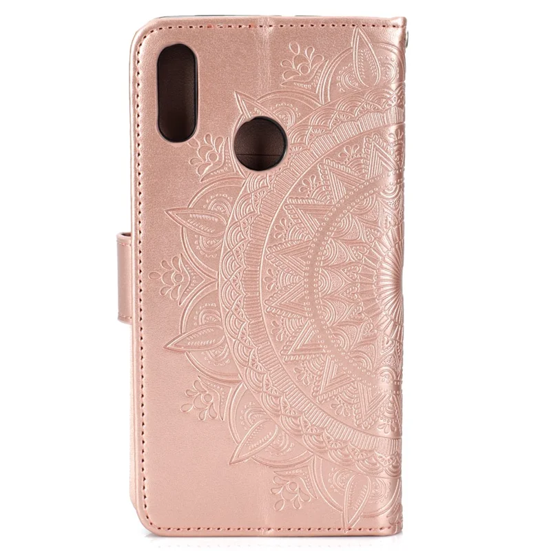 Imprint Flower Leather Wallet Case Cover for Huawei P Smart (2019) / Honor 10 Lite - Rose Gold