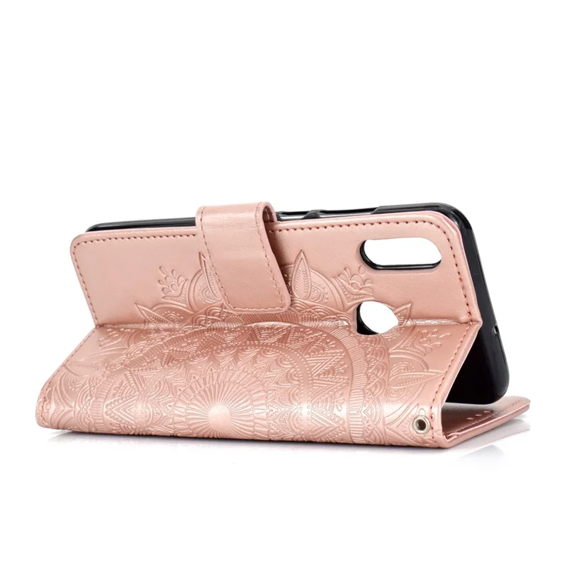 Imprint Flower Leather Wallet Case Cover for Huawei P Smart (2019) / Honor 10 Lite - Rose Gold