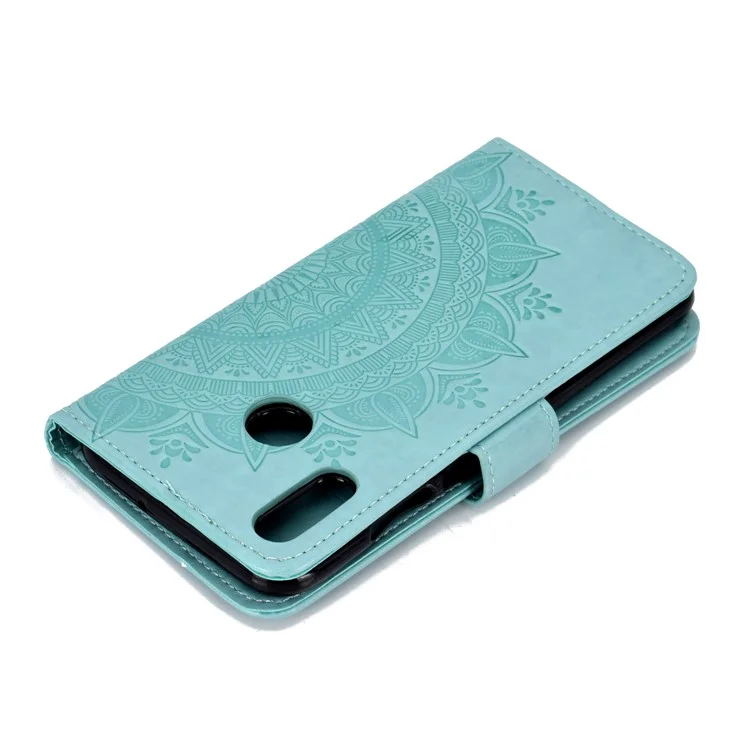 Imprint Flower Leather Wallet Case Shell Cover for Huawei P Smart (2019) / Honor 10 Lite - Cyan