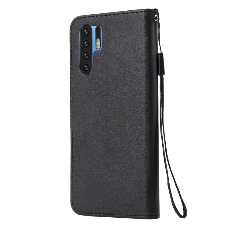 Custodia a portafoglio in pelle tinta unita con supporto per Huawei P30 Pro - Nero