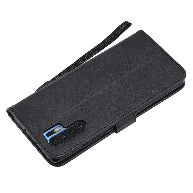 Custodia a portafoglio in pelle tinta unita con supporto per Huawei P30 Pro - Nero