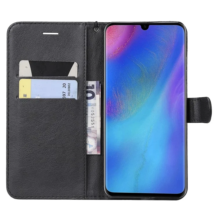Custodia a portafoglio in pelle tinta unita con supporto per Huawei P30 Pro - Nero