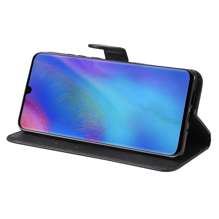 Custodia a portafoglio in pelle tinta unita con supporto per Huawei P30 Pro - Nero