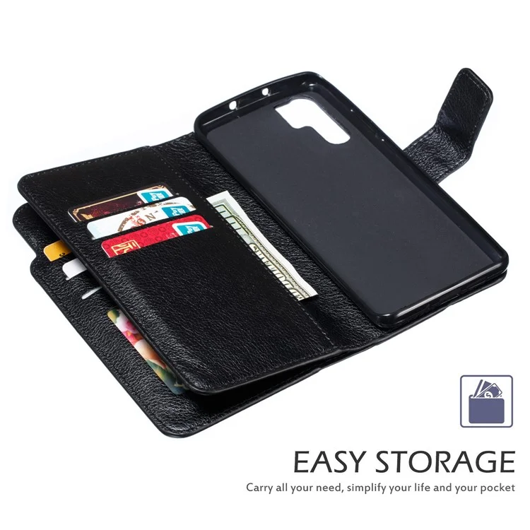 [9 Card Slots] Crazy Horse Leather Wallet Case for Huawei P30 Pro - Black