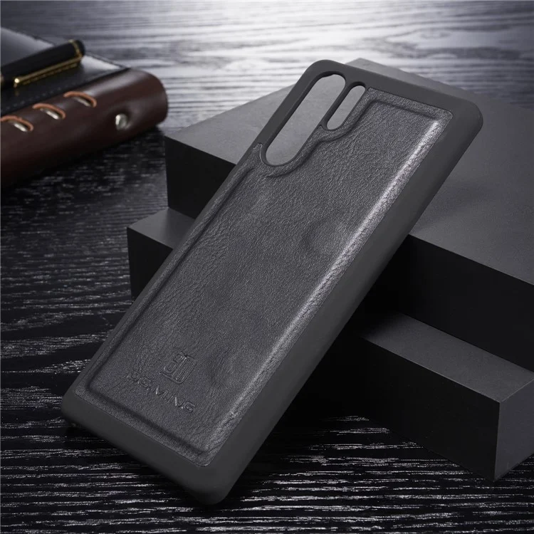 DG.MING Für Huawei P30 Pro Abnehmbare 2-in-1 Anti-Kratzer Split Leder Brieftasche Schale + PC Rückseiten Handyhülle - Schwarz