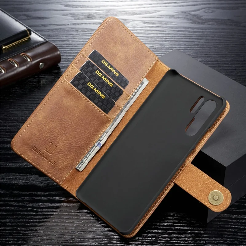 DG.MING For Huawei P30 Pro Detachable 2-in-1 Anti-scratch Split Leather Wallet Shell + PC Back Phone Case - Brown
