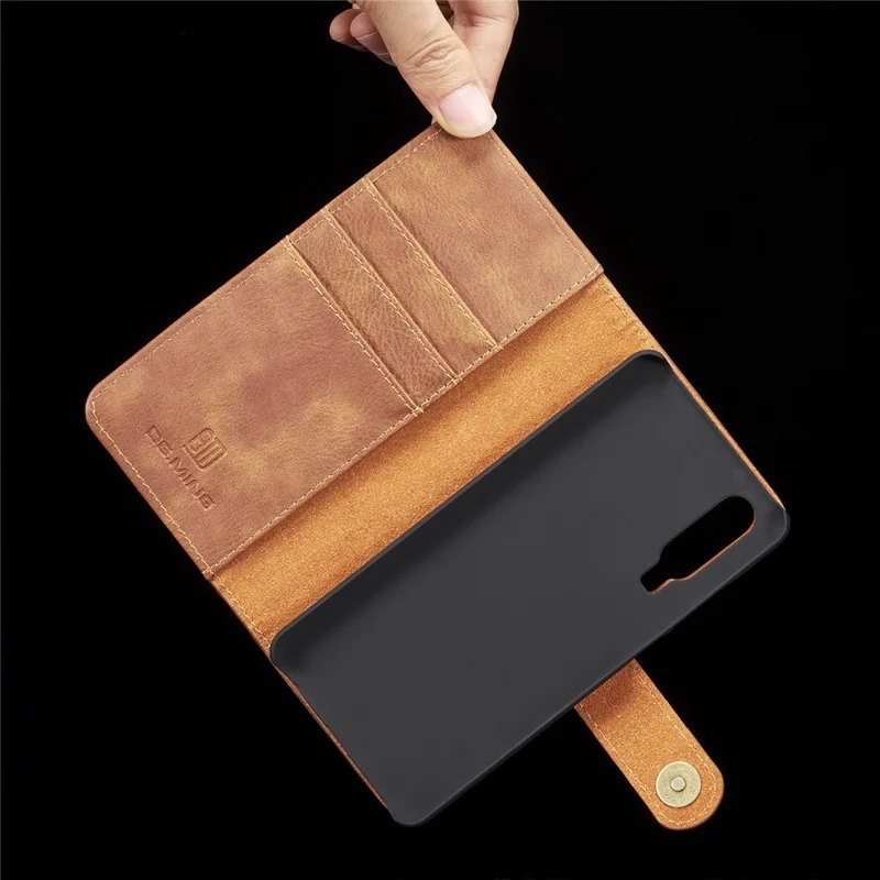 DG.MING For Huawei P30 Wallet Phone Case Detachable 2 in 1 Leather Shell Shockproof Flip Protective Cover - Brown