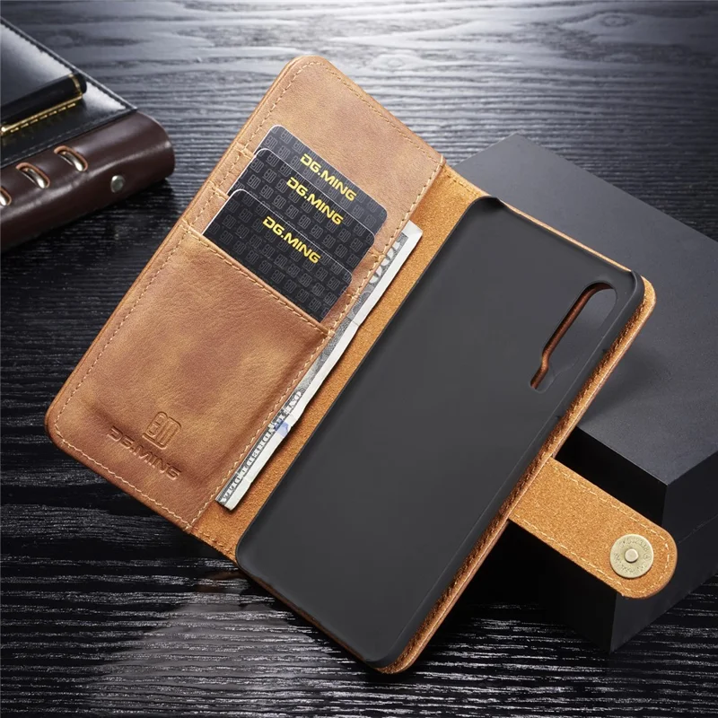 DG.MING For Huawei P30 Wallet Phone Case Detachable 2 in 1 Leather Shell Shockproof Flip Protective Cover - Brown