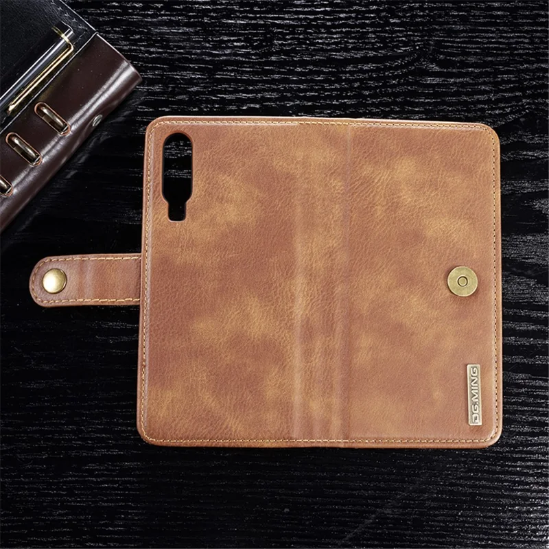 DG.MING For Huawei P30 Wallet Phone Case Detachable 2 in 1 Leather Shell Shockproof Flip Protective Cover - Brown