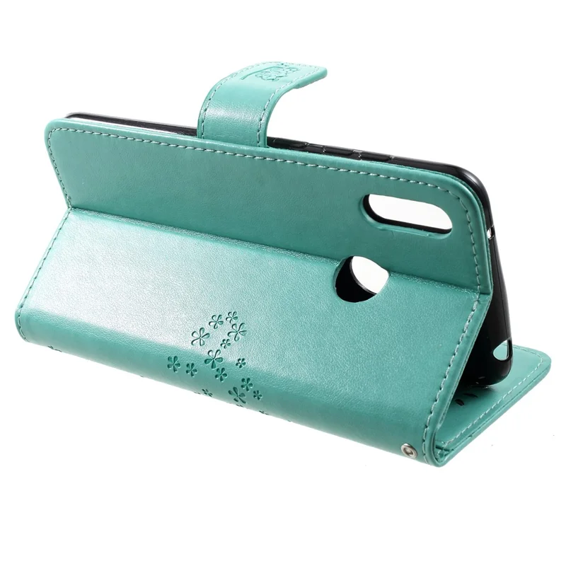 Imprint Tree Owl Magnetic Leather Stand Cover for Huawei Y7 (2019) - Green