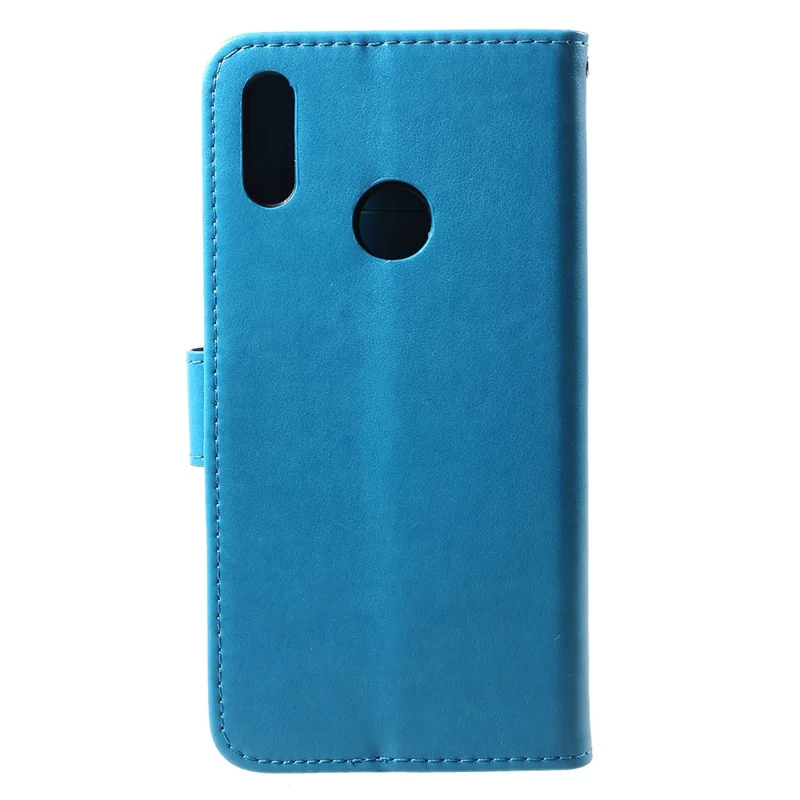 For Huawei Y7 (2019) Imprint Butterfly Flower Leather Mobile Shell [Wallet Stand] - Blue