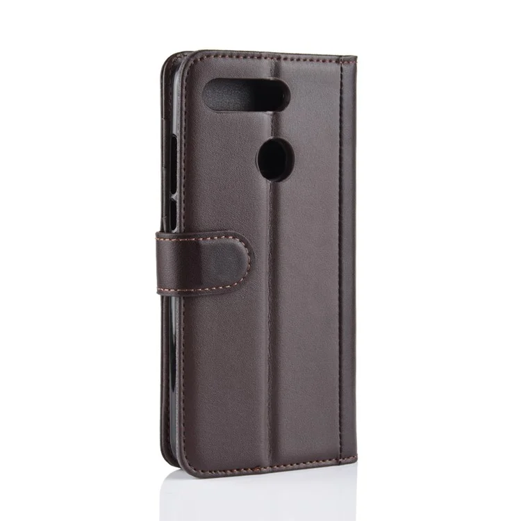 Genuine Split Leather Wallet Cell Phone Case for Huawei Honor View 20/Honor V20 - Brown